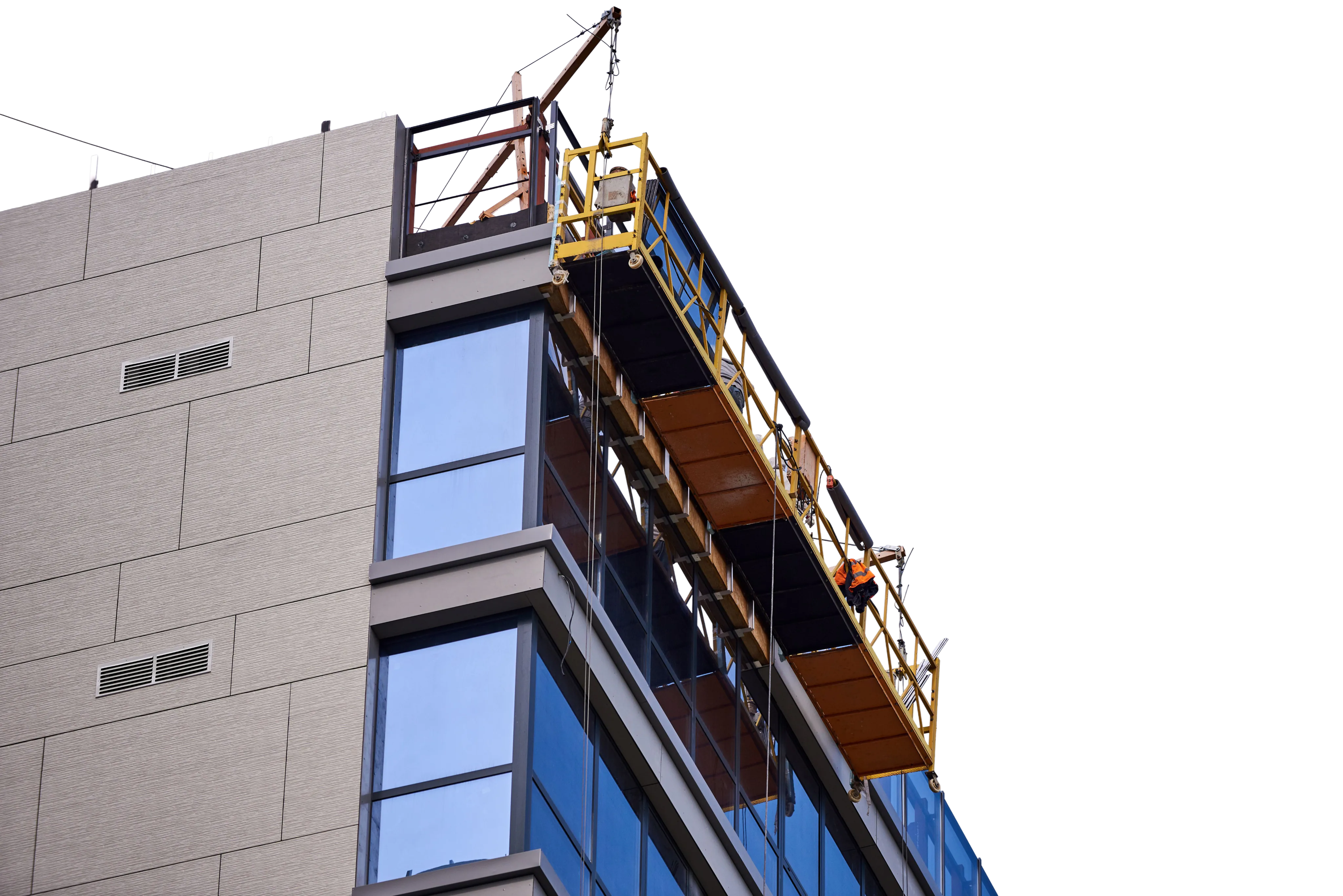 Suspended platform inspection on a building facade